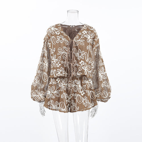 Jacquard Macaron-colored V-neck Long-sleeve Set