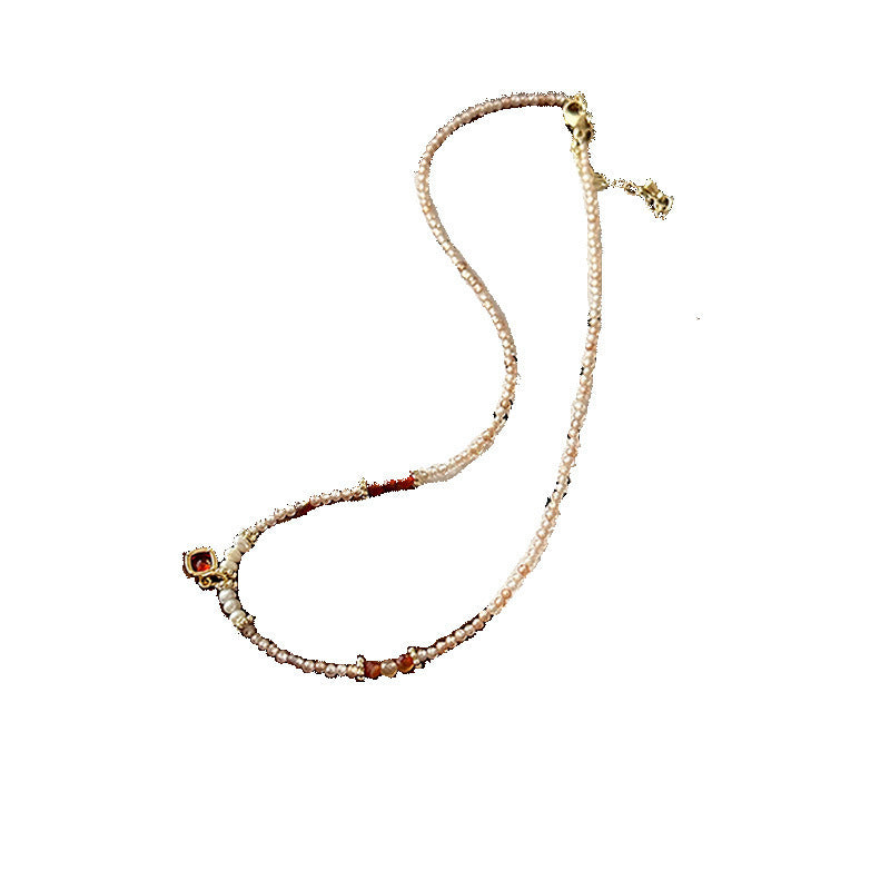 Womens Natural Pearl and Stone Beaded Necklace and Bracelet