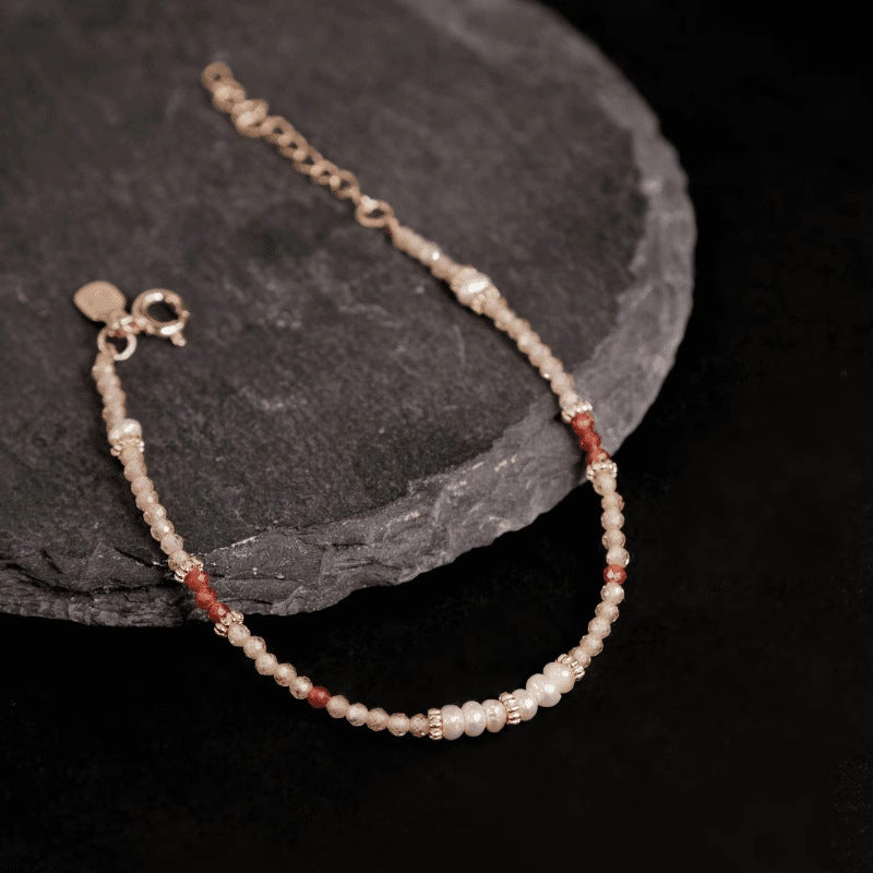 Womens Natural Pearl and Stone Beaded Necklace and Bracelet