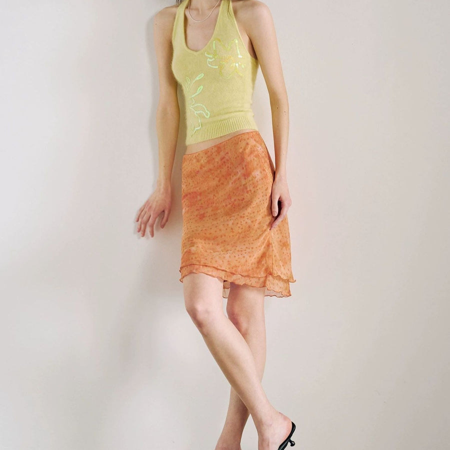 Orange-printed Low-rise Maxi Skirt for Summer Vibes