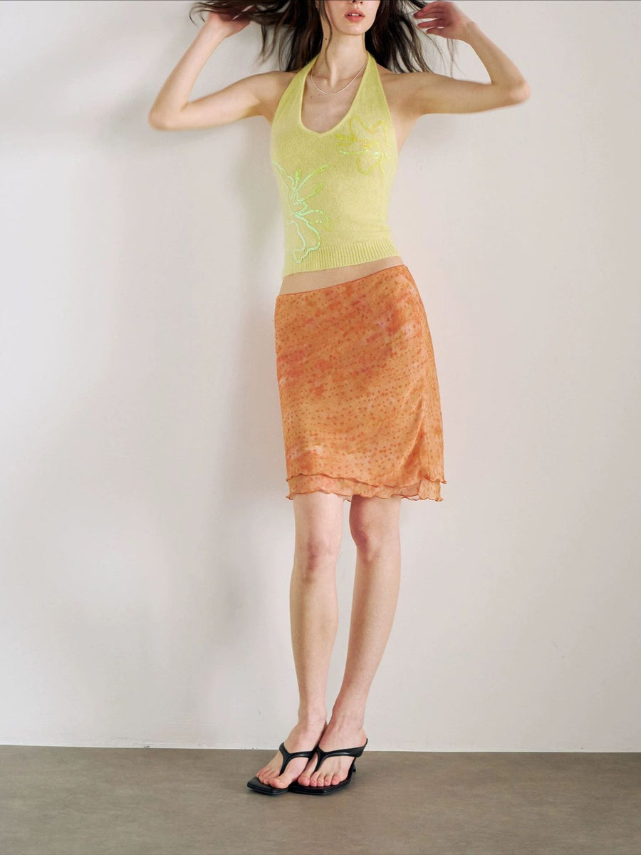 Orange-printed Low-rise Maxi Skirt for Summer Vibes