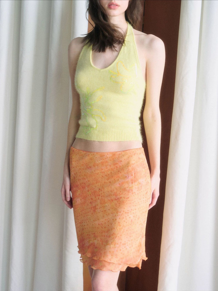Orange-printed Low-rise Maxi Skirt for Summer Vibes