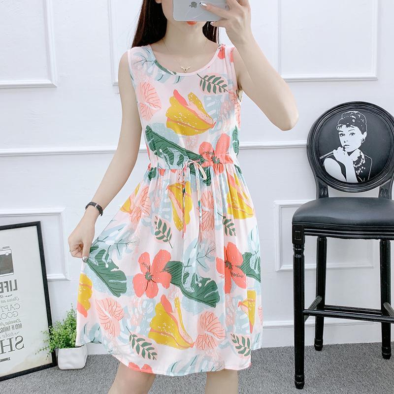 Off-white Sleeveless Cotton Silk Nightdress for Women