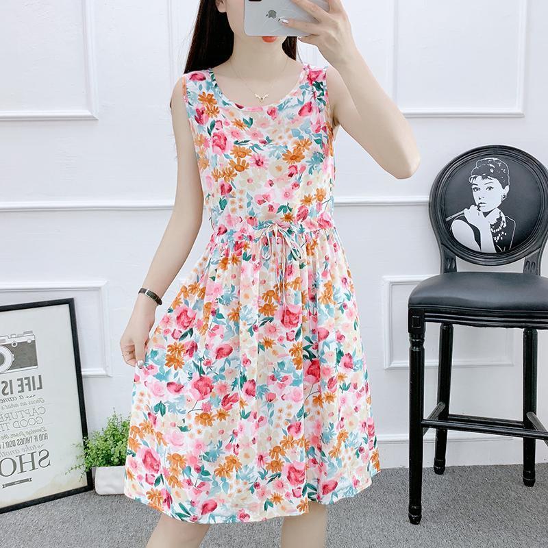 Off-white Sleeveless Cotton Silk Nightdress for Women