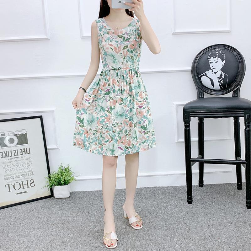 Off-white Sleeveless Cotton Silk Nightdress for Women