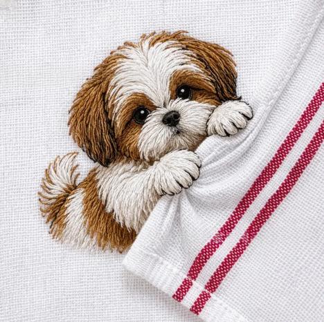 Kitchen Hand Towel with Adorable Animal Embroidery