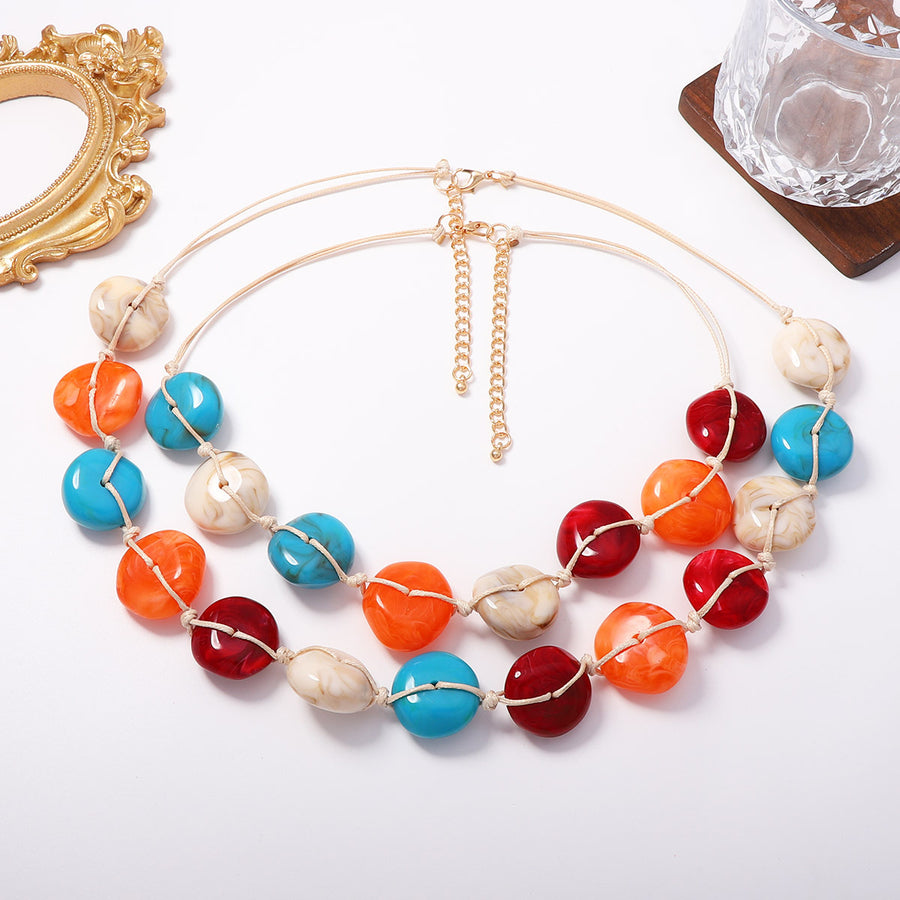Dopamine Inspired Colorful Flat Stone Bead Necklace