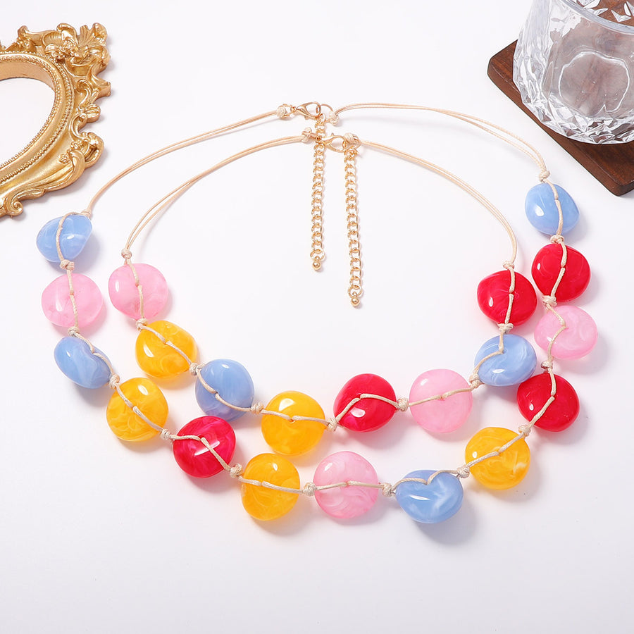 Dopamine Inspired Colorful Flat Stone Bead Necklace