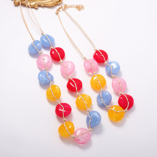 Dopamine Inspired Colorful Flat Stone Bead Necklace