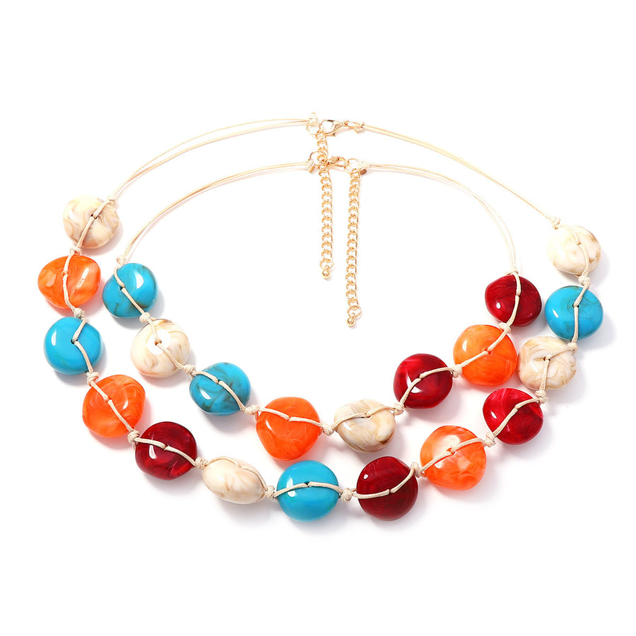 Dopamine Inspired Colorful Flat Stone Bead Necklace