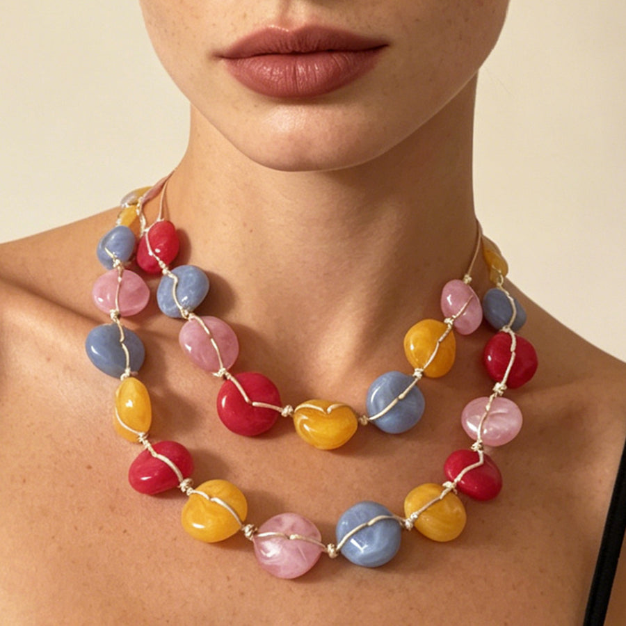 Dopamine Inspired Colorful Flat Stone Bead Necklace