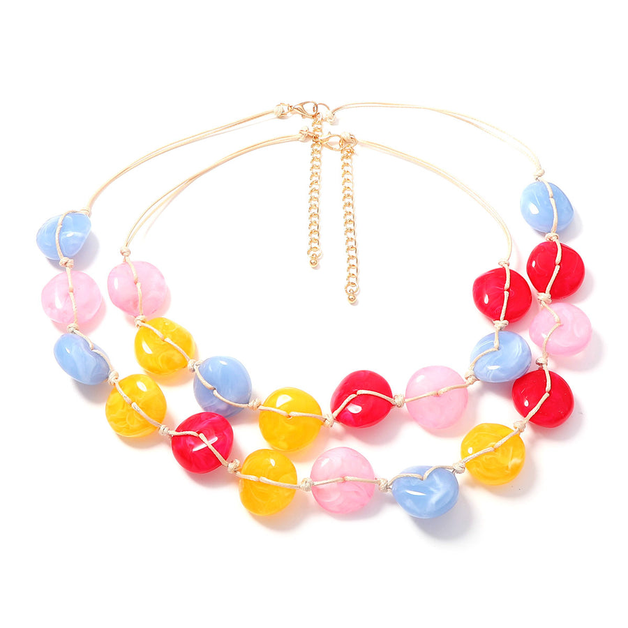 Dopamine Inspired Colorful Flat Stone Bead Necklace