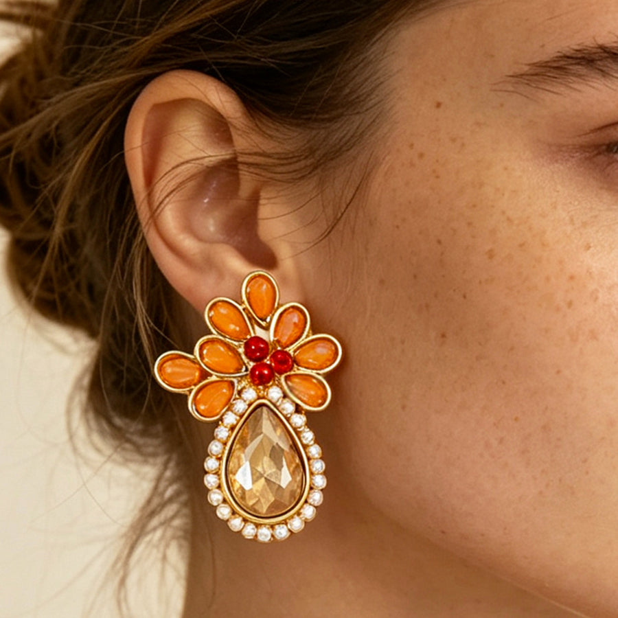 Glass Crystal Delicate Personalized Earrings - Water-drop Floral Design