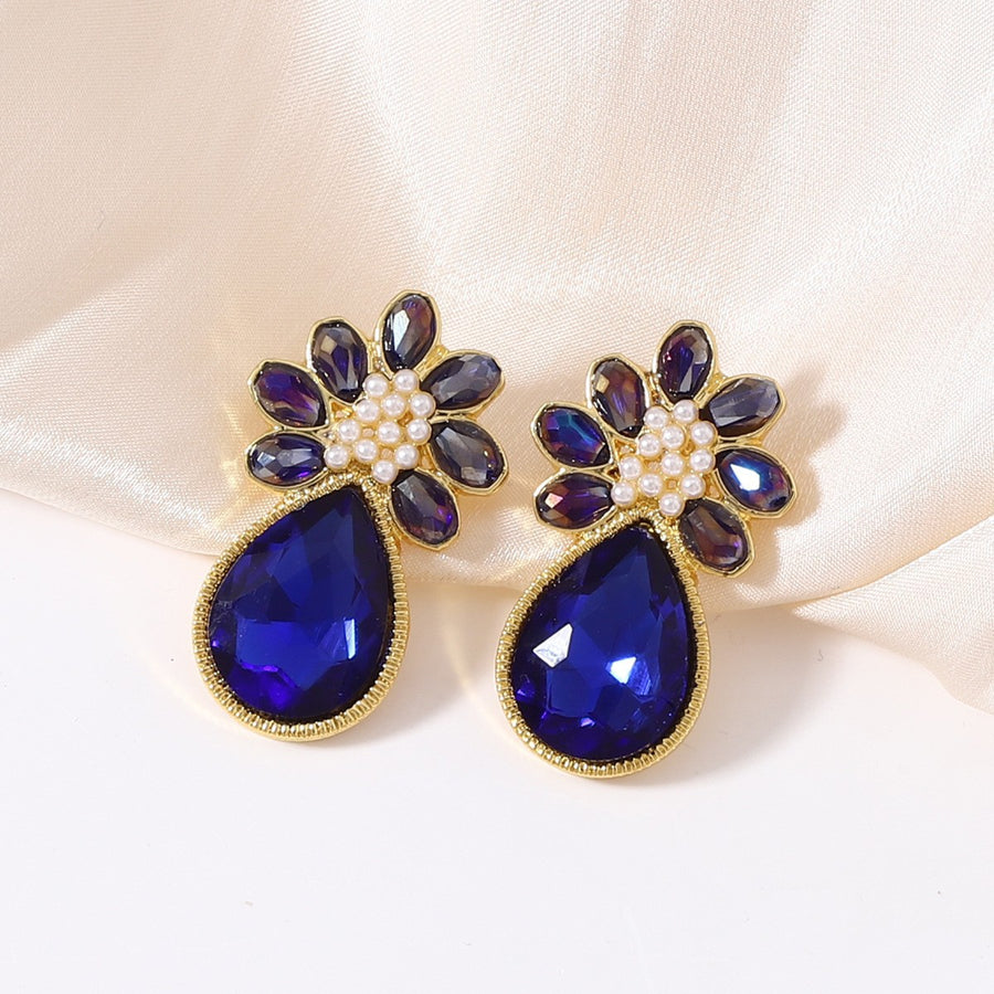 Glass Crystal Delicate Personalized Earrings - Water-drop Floral Design