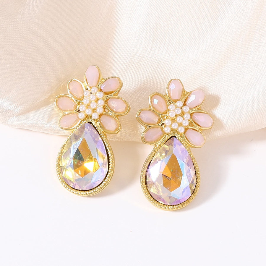 Glass Crystal Delicate Personalized Earrings - Water-drop Floral Design