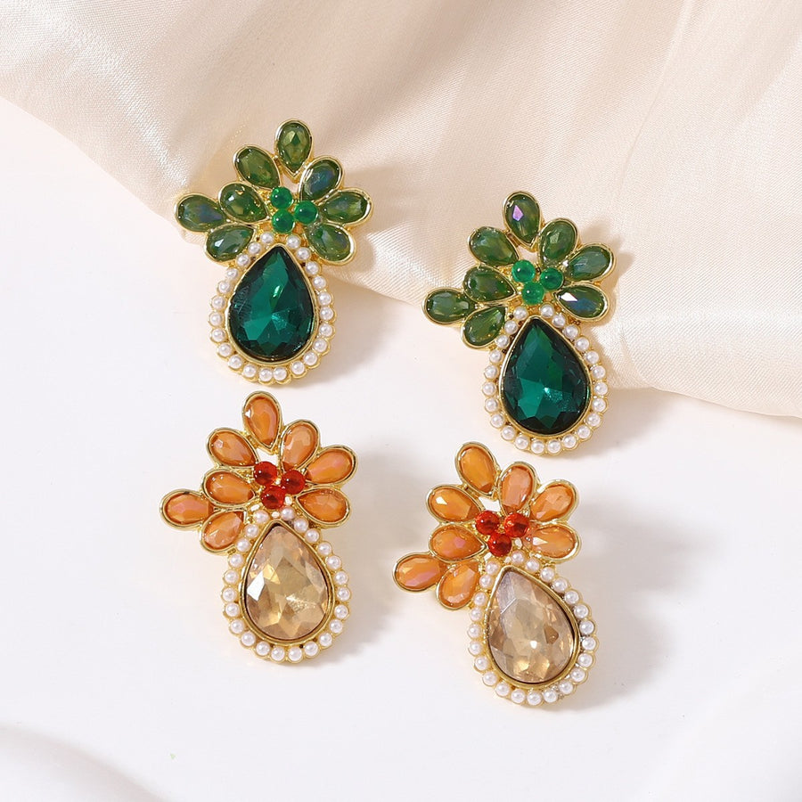 Glass Crystal Delicate Personalized Earrings - Water-drop Floral Design