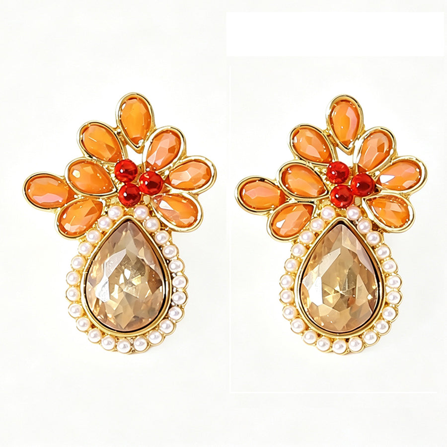 Glass Crystal Delicate Personalized Earrings - Water-drop Floral Design