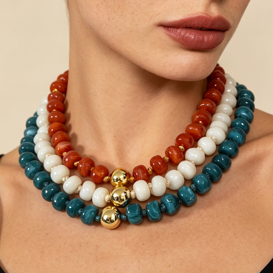 Dyed Resin Round Flat Bead Necklace for Unique Style