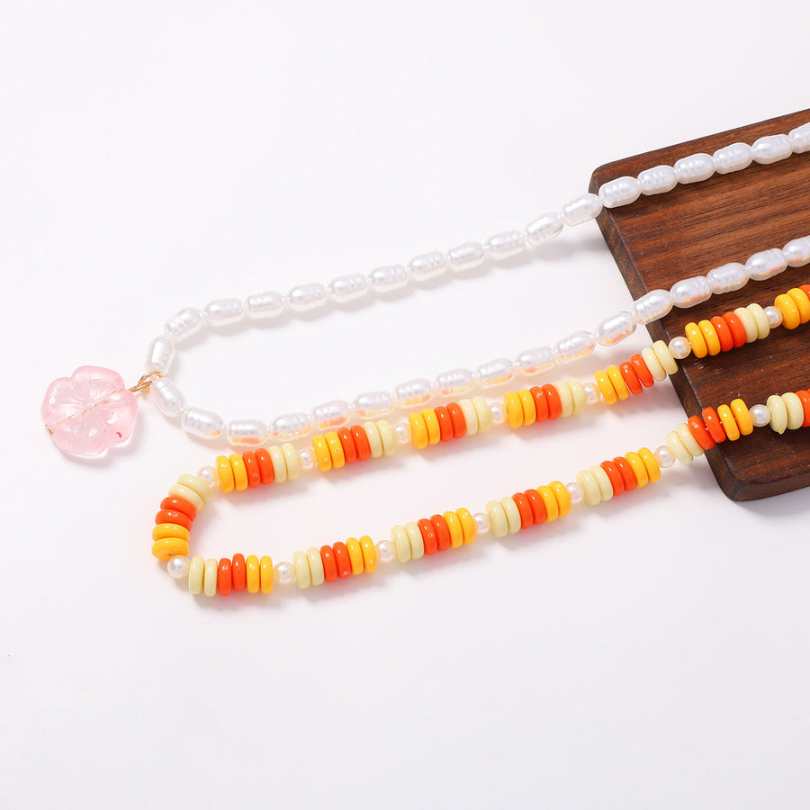 Contrast-color Flat-bead Double-layer Flower Necklace