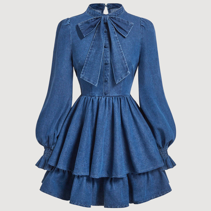 Womens Waist-Cinching Slim-Fit Denim Dress for Effortless Style