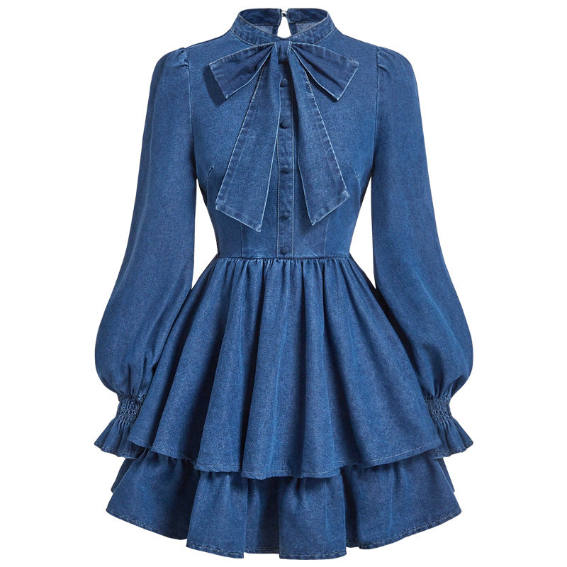 Womens Waist-Cinching Slim-Fit Denim Dress for Effortless Style