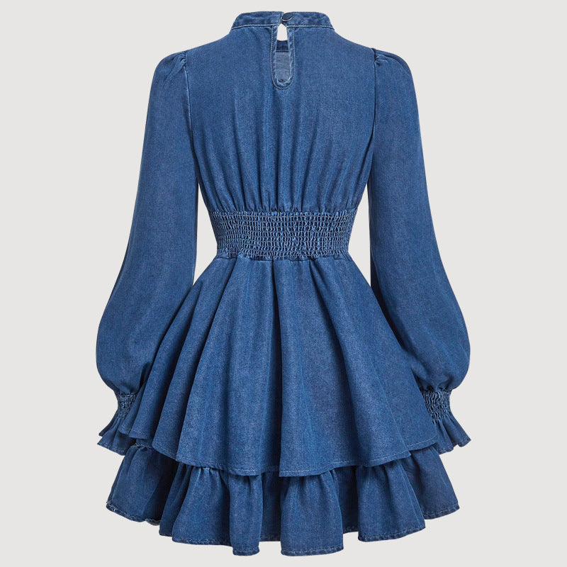 Womens Waist-Cinching Slim-Fit Denim Dress for Effortless Style