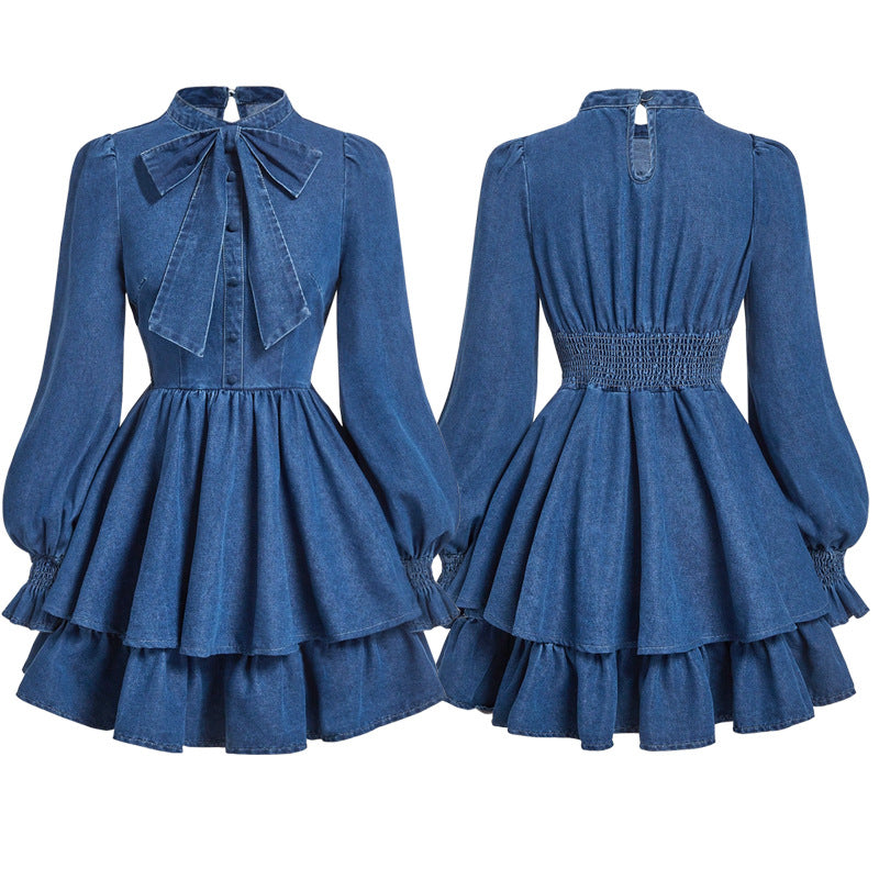 Womens Waist-Cinching Slim-Fit Denim Dress for Effortless Style