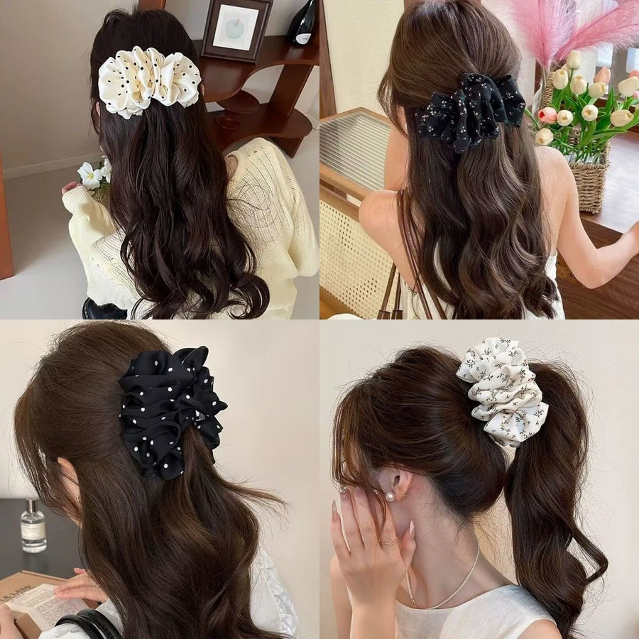Pleated Fluffy Cloud-shaped Claw Clip with Polka Dots