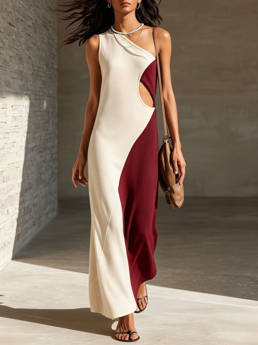 Stylish Sleeveless One-shoulder Midi Dress for Trendy Ladies