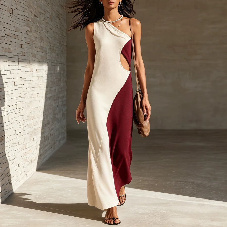 Stylish Sleeveless One-shoulder Midi Dress for Trendy Ladies