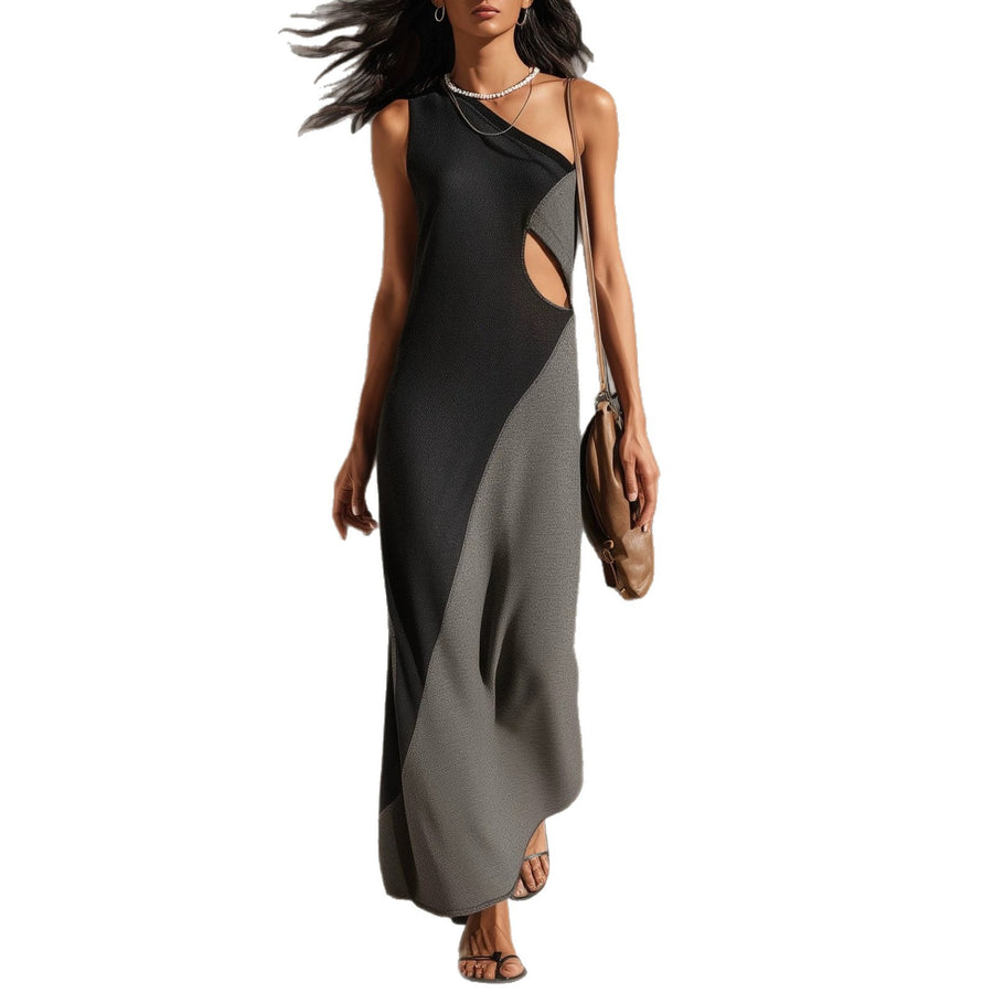 Stylish Sleeveless One-shoulder Midi Dress for Trendy Ladies
