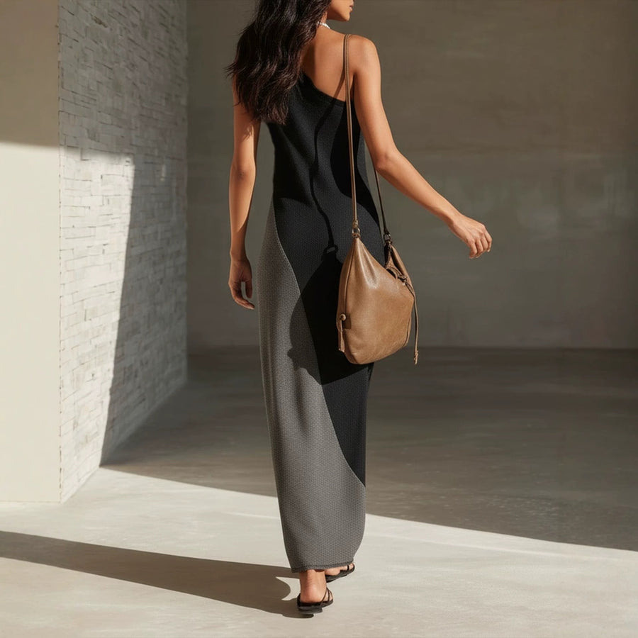 Stylish Sleeveless One-shoulder Midi Dress for Trendy Ladies