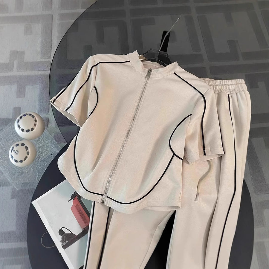Womens New Summer Chic Wide-leg Pants Two-piece Set