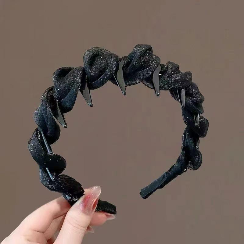 Ruffled Trim Headband with Teeth - Non-Slip Hair Hoop