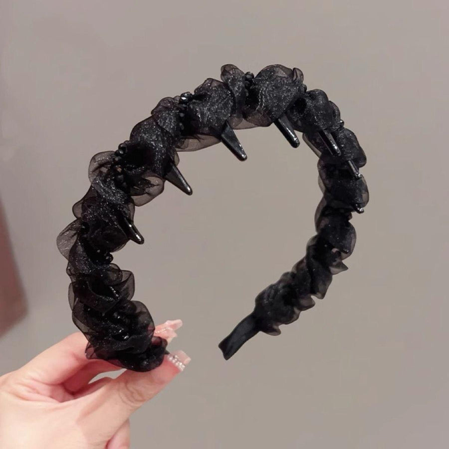 Ruffled Trim Headband with Teeth - Non-Slip Hair Hoop