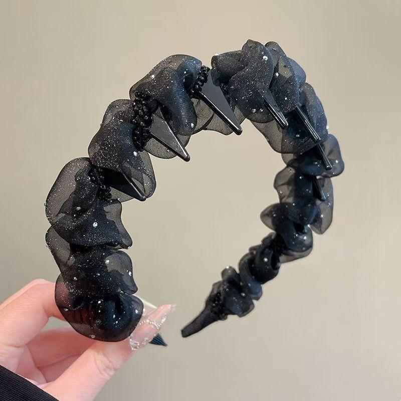 Ruffled Trim Headband with Teeth - Non-Slip Hair Hoop