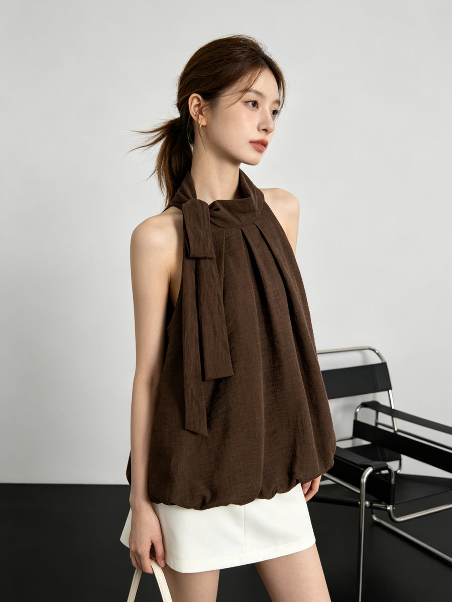 Womens Bow-Knot Sleeveless Strap Casual Top for Yoga