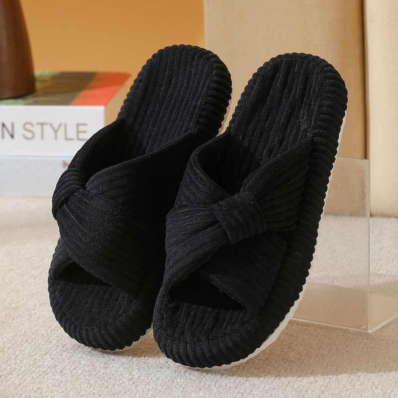 Womens Cross-pattern Corduroy Cotton Slippers for Comfort