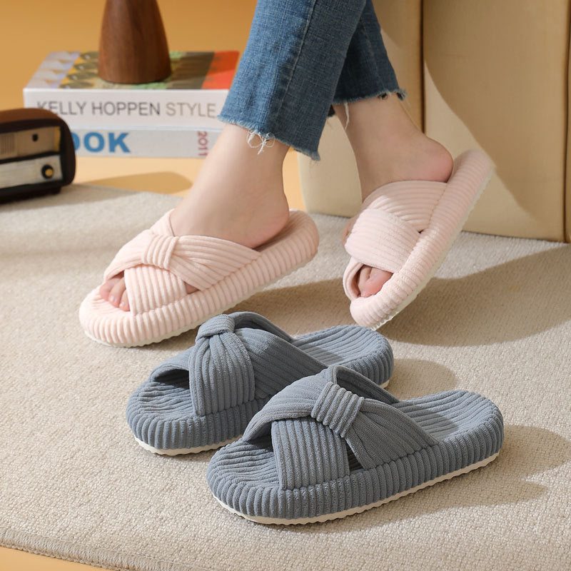 Womens Cross-pattern Corduroy Cotton Slippers for Comfort