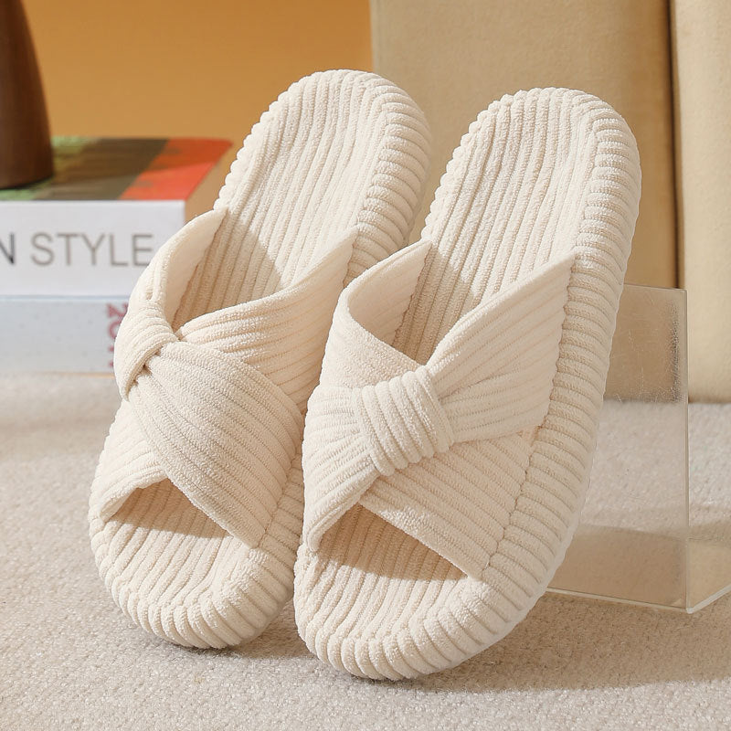 Womens Cross-pattern Corduroy Cotton Slippers for Comfort