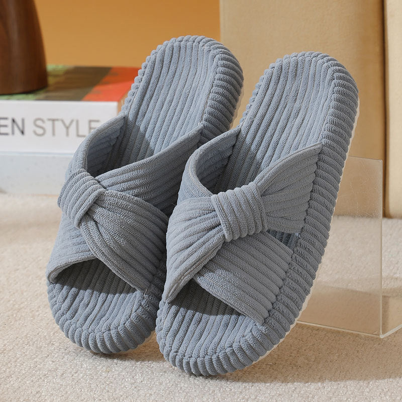 Womens Cross-pattern Corduroy Cotton Slippers for Comfort