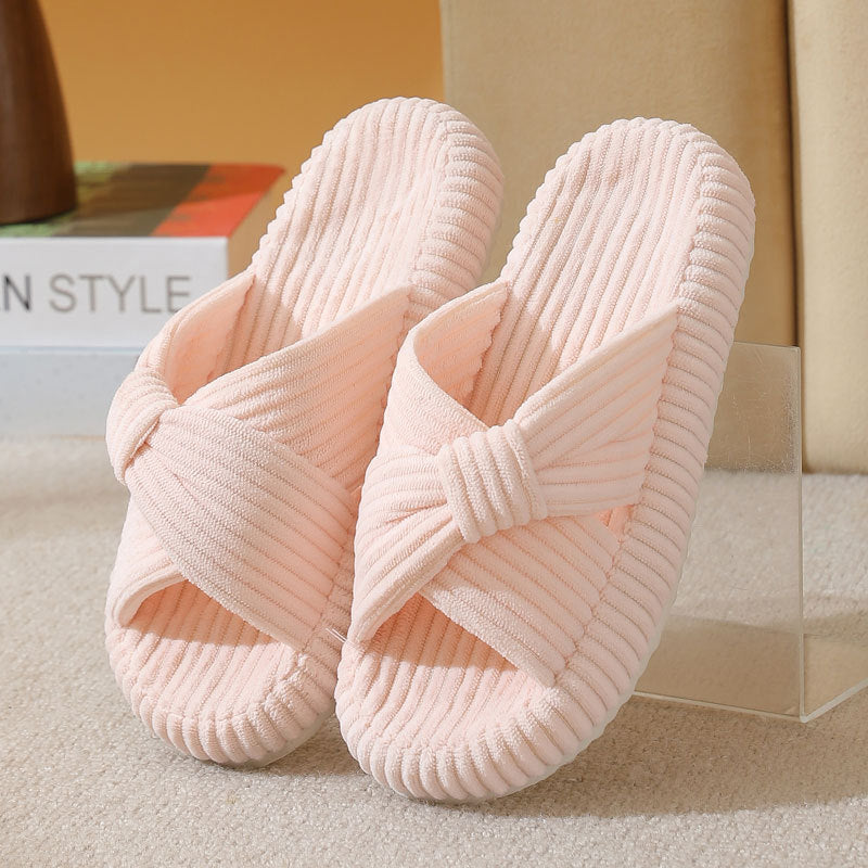 Womens Cross-pattern Corduroy Cotton Slippers for Comfort