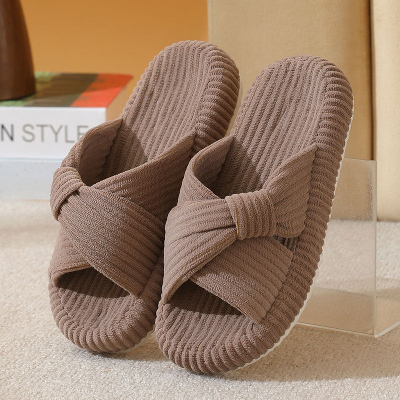Womens Cross-pattern Corduroy Cotton Slippers for Comfort