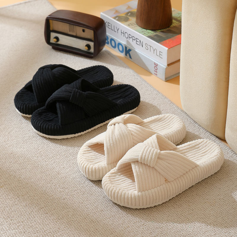 Womens Cross-pattern Corduroy Cotton Slippers for Comfort