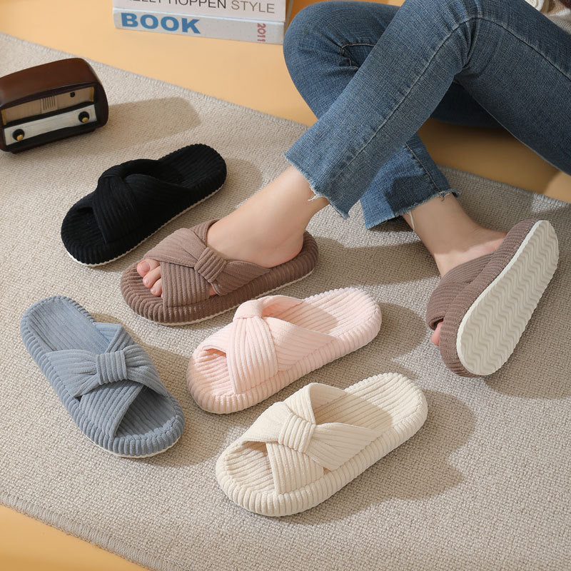 Womens Cross-pattern Corduroy Cotton Slippers for Comfort