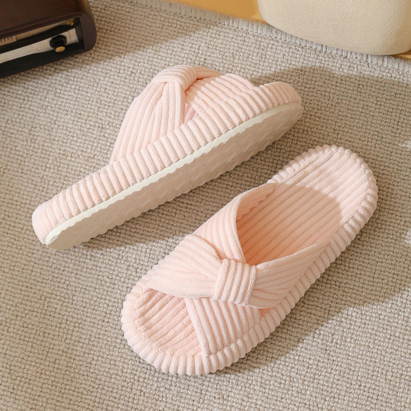 Womens Cross-pattern Corduroy Cotton Slippers for Comfort