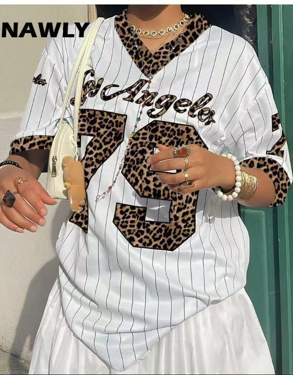 Vintage Letter Print V-Neck Oversized Jersey Shirt