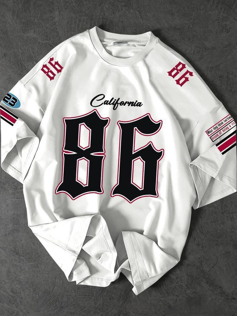 Vintage Letter Print V-Neck Oversized Jersey Shirt