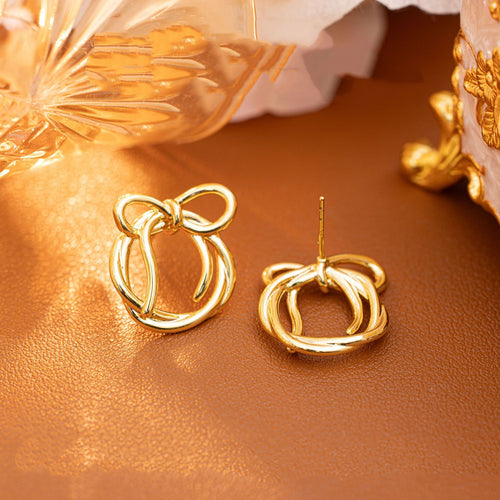 New Rabbit Bowknot K-gold Plated Earrings for Stylish Elegance