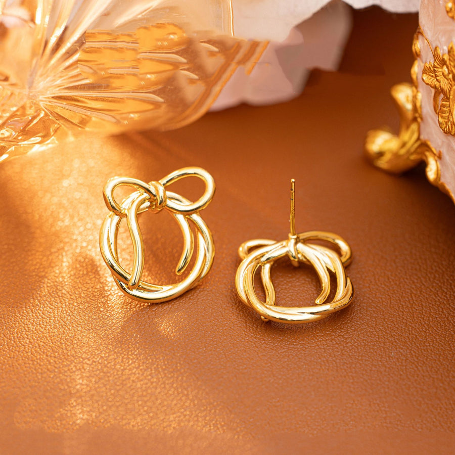 New Rabbit Bowknot K-gold Plated Earrings for Stylish Elegance